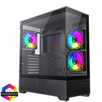 GameMax Vista Black ATX Gaming Case with Tempered Glass Front and Side Panels with 3 x FN12A-C8I 120mm Infinity Fans Installed