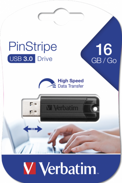 VERBATIM USB DRIVE 3.0 16GB PINSTRIPE BLACK