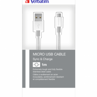 VERBATIM MICRO B USB CABLE SYNC & CHARGE 100CM SILVER