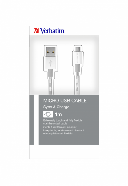 VERBATIM MICRO B USB CABLE SYNC & CHARGE 100CM SILVER
