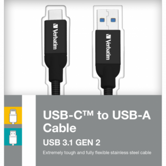 VERBATIM USB 3.1 TYPE-C TO USB-A STAINLESS STEEL CABLE 100CM