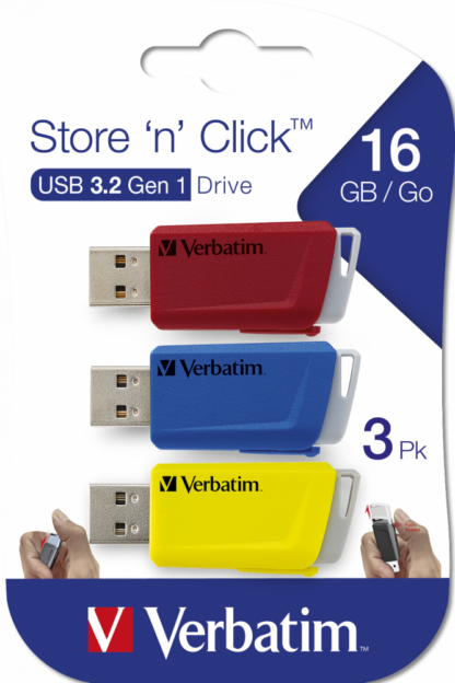 Verbatim USB Drive 3.0 Store 'N' Click 3X16GB R/B/Y 3.2 Gen1