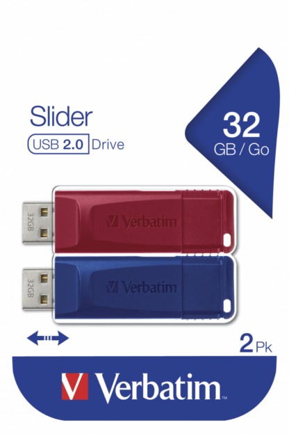 Verbatim USB Drive 2.0 Store 'N' Go Slider 2 X 32GB Red/Blue