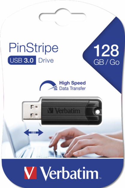 VERBATIM USB DRIVE 3.0 128GB PINSTRIPE BLACK