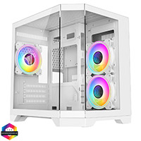 CiT DS240 White Micro-ATX Gaming Case With Dual Chamber Panoramic Tempered Glass With 3 x CiT Celsius 120mm Fans and 6 Port PWM Hub