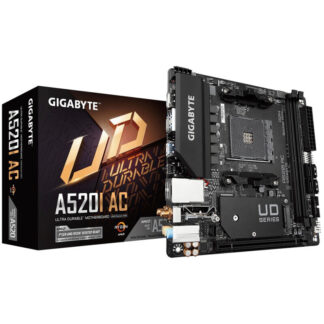 Gigabyte A520I AC Ultra Durable AMD AM4 Socket Motherboard, Mini-ITX, 2x DDR4 Slots, 1x M.2 Socket, GbE LAN, Wi-Fi 5, 1x Display Port 1.4 / 2x HDMI Ports