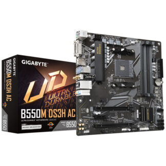 Gigabyte B550M DS3H AC Ultra Durable AMD AM4 Socket Motherboard, Micro-ATX, 4x DDR4 Slots, 2x M.2 Sockets, GbE LAN, Wi-Fi 5, 1x DVI-D / 1x HDMI Port