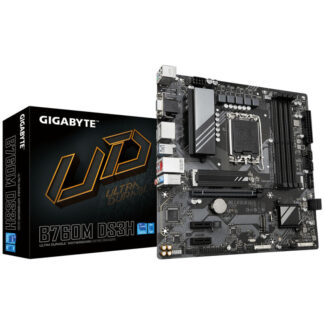 Gigabyte B760M DS3H Ultra Durable Intel 1700 Socket Motherboard, Micro-ATX, 4x DDR5 Slots, 2x M.2 Sockets, 1x USB-C Port, 2.5GbE LAN, 1x D-Sub / 2x DisplayPorts / 1x HDMI Port