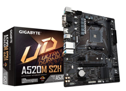 Gigabyte A520M S2H Ultra Durable AMD AM4 Socket Motherboard, Micro-ATX, 2x DDR4 Slots, 1x M.2 Socket, GbE LAN, 1x D-Sub / 1x DVI-D / 1x HDMI Port