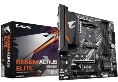 Gigabyte B550M AORUS ELITE Ultra Durable AMD AM4 Socket Motherboard, Micro-ATX, 4x DDR4 Slots, 2x M.2 Sockets, Fitted I/O Shield, GbE LAN, 1x DVI-D / 1x HDMI Port