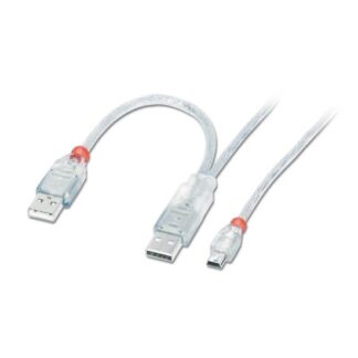 Lindy 2m USB 2.0 Dual Power Cable - 2 x Type A (20cm apart) to Mini-B
