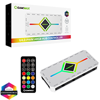 GameMax V4.0 ARGB PWM 9 Port White Fan Hub With SATA Power and RF Remote