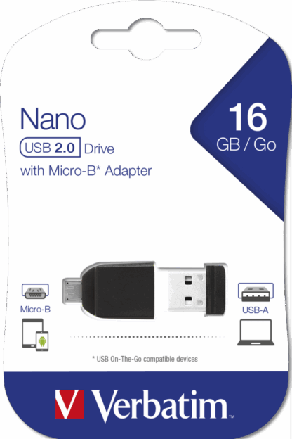 VERBATIM USB DRIVE 2.0 NANO 16GB STORE ´N´ STAY+OTG ADAPTER