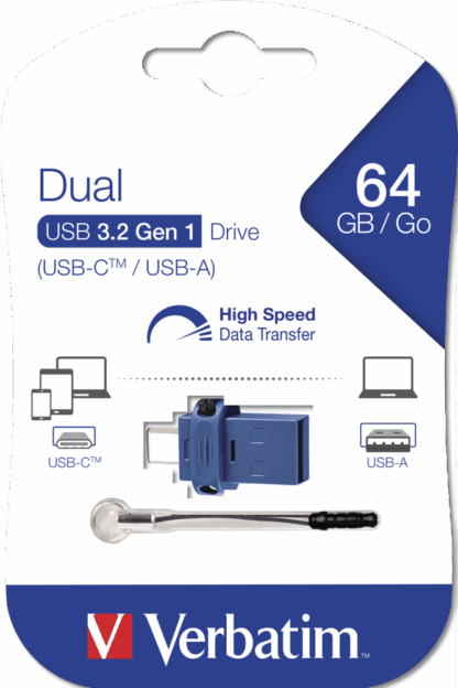 Verbatim Dual - USB 3.0 Drive 64 GB - USB-C / USB-A - Blue
