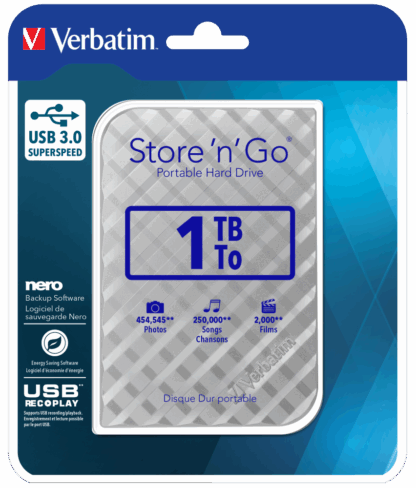 Verbatim Store 'n' Go USB 3.0 Hard Drive 1TB Silver