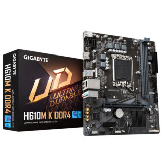 Gigabyte H610M K DDR4 Ultra Durable Intel 1700 Socket Motherboard, Micro-ATX, 2x DDR4 Slots, 1x M.2 Socket, GbE LAN, 1x HDMI Port