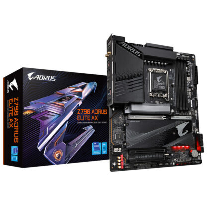 Gigabyte Z790 AORUS ELITE AX Intel 1700 Socket Motherboard, ATX, 4x DDR5 Slots, 4x M.2 Sockets, 2x USB-C Port, Fitted I/O Shield, 2.5GbE LAN, Wi-Fi 6E, 1x DisplayPort / 1x HDMI Port