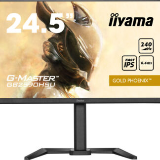 iiyama G-Master Gold Phoenix Gaming Monitor GB2590HSU-B5 24.5 Inch, Black, Ultra Slim Bezel, Full HD, 240Hz, 0.4ms, FreeSync, HDMI, Display Port, USB Hub, Int PSU, Height Adjustable, Pivot, VESA