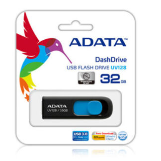 Adata UV128 128GB USB 3.2 Gen 1 Flash Drive, Capless Design, Black/Blue