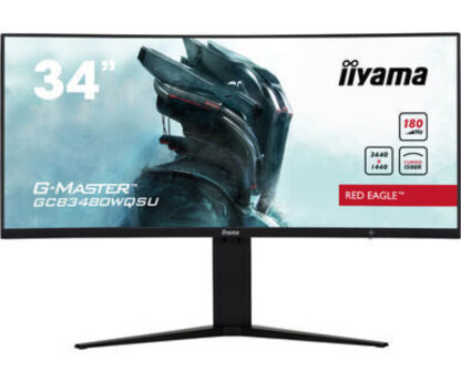 iiyama G-Master GCB3480WQSU-B1 34 Inch Red Eagle Ultra Wide Curved Gaming Monitor, Black, 3440x1440, 0.4ms, 180hz, FreeSync, HDMI, Display Port, USB Hub, Speakers, Int PSU, Height Adjustable, VESA