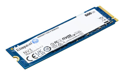 Kingston NV3 (SNV3S/500G) 500GB NVMe SSD, M.2 Interface, PCIe Gen4, 2280, Read 6000 MB/s, Write 2200 MB/s, 3 Year Warranty