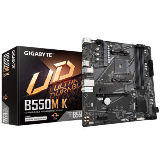 Gigabyte B550M K Ultra Durable AMD AM4 Socket Motherboard, Micro-ATX, 4x DDR4 Slots, 2x M.2 Sockets, GbE LAN, 1x DisplayPort / 1x HDMI Port