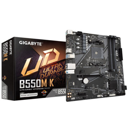 Gigabyte B550M K Ultra Durable AMD AM4 Socket Motherboard, Micro-ATX, 4x DDR4 Slots, 2x M.2 Sockets, GbE LAN, 1x DisplayPort / 1x HDMI Port