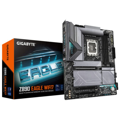 Gigabyte Z890 EAGLE WIFI7 Intel 1851 Socket Motherboard, ATX, 4x DDR5 Slots, 4x M.2 Sockets, 2x USB-C Port, Fitted I/O Shield, 2.5GbE LAN, Wi-Fi 7, 1x DisplayPort / 1x USB-C (USB4)