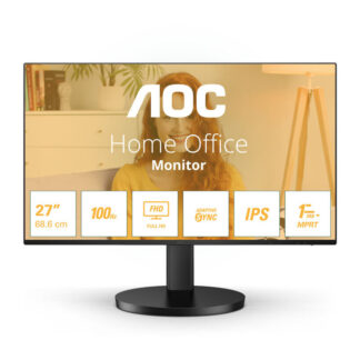 AOC 27B3HA2 27 Inch IPS Monitor,  Widescreen, Full HD, VGA, HDMI, 1ms, 100Hz, Internal PSU, Speakers, VESA, Black