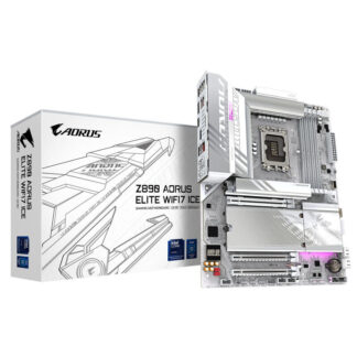 Gigabyte Z890 AORUS ELITE WIFI7 ICE Intel 1851 Socket Motherboard, ATX, 4x DDR5 Slots, 4x M.2 Sockets, 2x USB-C Port, Fitted I/O Shield, 2.5GbE LAN, Wi-Fi 7, 1x DisplayPort / 1x HDMI / 1x USB-C (USB4)