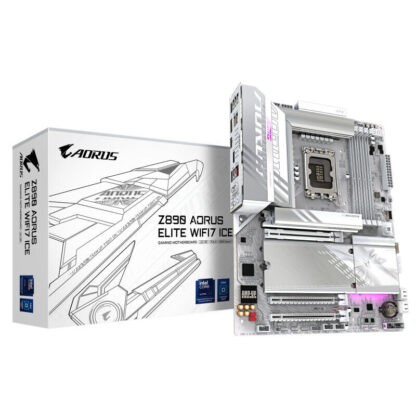 Gigabyte Z890 AORUS ELITE WIFI7 ICE Intel 1851 Socket Motherboard, ATX, 4x DDR5 Slots, 4x M.2 Sockets, 2x USB-C Port, Fitted I/O Shield, 2.5GbE LAN, Wi-Fi 7, 1x DisplayPort / 1x HDMI / 1x USB-C (USB4)