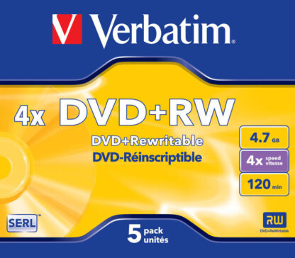 VERBATIM DVD+RW SERL 4.7GB 4X MATT SILVER SURFACE (5 PACK)