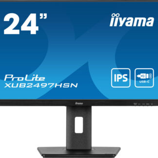 iiyama Prolite XUB2497HSN-B2 24 inch IPS Monitor, USB-C Dock, RJ45(LAN), Full HD, 1ms, HDMI, DisplayPort, USB-Hub, USB-C, 100Hz, Speakers, Black, Internal PSU, VESA, Height Adjust, Pivot