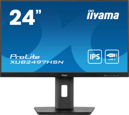 iiyama Prolite XUB2497HSN-B2 24 inch IPS Monitor, USB-C Dock, RJ45(LAN), Full HD, 1ms, HDMI, DisplayPort, USB-Hub, USB-C, 100Hz, Speakers, Black, Internal PSU, VESA, Height Adjust, Pivot
