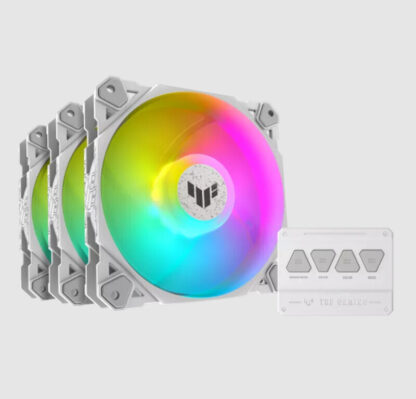 Asus TUF Gaming TF120 ARGB 12cm PWM Case Fans (3 Pack), Fluid Dynamic Bearing, Double-layer LED Array, Up to 1900 RPM, ARGB Hub included, White Edition