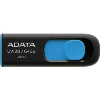 Adata UV128 64GB USB 3.2 Gen 1 Flash Drive, Capless Design, Black/Blue