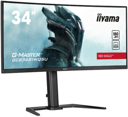 iiyama G-MASTER Red Eagle GCB3481WQSU-B1 34 inch Ultra-Wide Curved Monitor, 3440 x 1440, 0.3ms, HDMI, DisplayPort, USB Hub, Freesync, 180Hz, Speakers, Black, Internal PSU, Height Adjustable, VESA