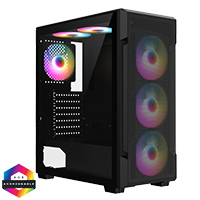 CiT Crossfire Mesh Black ATX Gaming Case with Mesh Front and Tempered Glass Side Panel with 6 x ARGB Fans and 6-Port MB Sync Hub