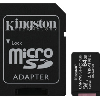 Kingston 64GB Canvas Select Plus MicroSDXC Card with SD Adapter, UHS-I Class 10,U1, A1 App Performance, 100MB/s
