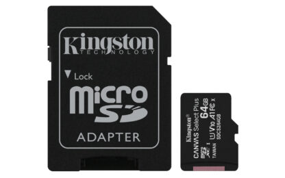 Kingston 64GB Canvas Select Plus MicroSDXC Card with SD Adapter, UHS-I Class 10,U1, A1 App Performance, 100MB/s