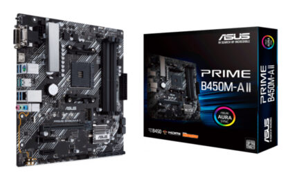 Asus PRIME B450M-A II, AMD B450, AM4, Micro ATX, 4 DDR4, VGA, DVI, HDMI, RGB Header, M.2
