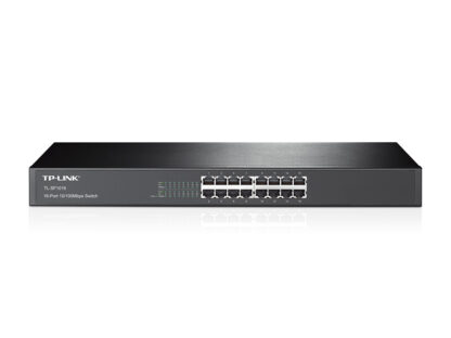 TP-LINK (TL-SF1016) 16-Port 10/100Mbps Unmanaged Rackmount Switch, 19-inch Steel Case