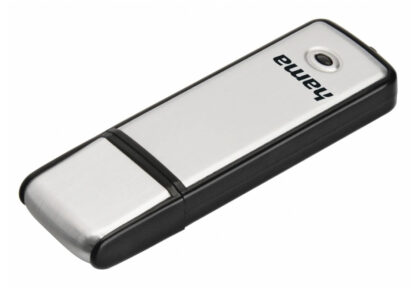 Hama Fancy 128GB USB 2.0 Memory Pen, Brushed Aluminium, Cap, Keyring, Black/Silver