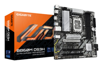 Gigabyte B860M DS3H Intel 1851 Socket Motherboard, Micro-ATX, 4x DDR5 Slots, 2x M.2 Sockets, 1x USB-C Port, 2.5GbE LAN, 2x DisplayPorts / 1x HDMI Port