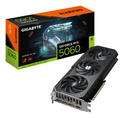 Gigabyte NVIDIA GeForce RTX 5060 Gaming OC 8GB GDDR7 Graphics Card, 3840 CUDA Cores, 2595 MHz Core Clock, Triple Fan, RGB, 3x DisplayPorts / 1x HDMI Ports