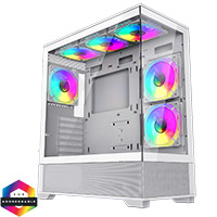 GameMax Vista White ATX Gaming Case With Tempered Glass Front and Side Panels With 6 x FN12A-C8I 120mm Infinity Fans Bundled