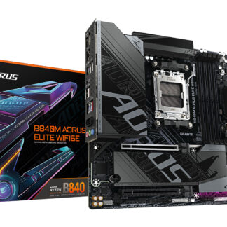 GIGABYTE B840M AORUS ELITE WIFI6E Motherboard - AMD Ryzen 9000 CPUs, 10+2+2 Phases VRM, up to 8200MHz DDR5(O.C), 2xPCIe 4.0 M.2, Wi-Fi 6E, 2.5GbE LAN, USB 3.2 Gen 2