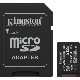 Kingston 512GB Canvas Select Plus Gen3 MicroSDXC Card with SD Adapter, UHS-I Class 10, U3, V30, A1 App Performance, 150MB/s
