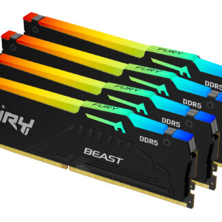 Kingston Fury Beast RGB 128GB Kit (4 x 32GB), DDR5, 5600MHz, CL40, 1.25V, ECC, PMIC, Intel XMP 3.0, Black, DIMM Memory