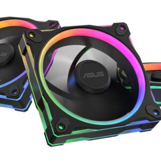 Asus Prime MR120 ARGB Reverse Blade 12cm PWM Case Fans (3 Pack), Sleeve Bearing, 28mm Frame, Dual-Sided Lighting, 1600 RPM, Black